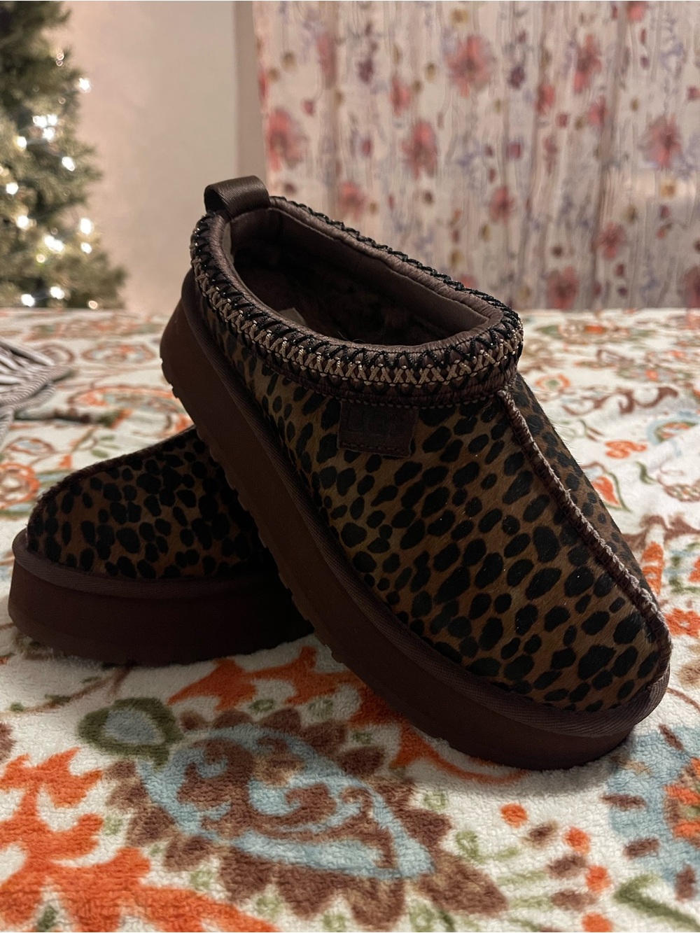 UGG Leopard Print Slip-On Slippers in Brown and Black